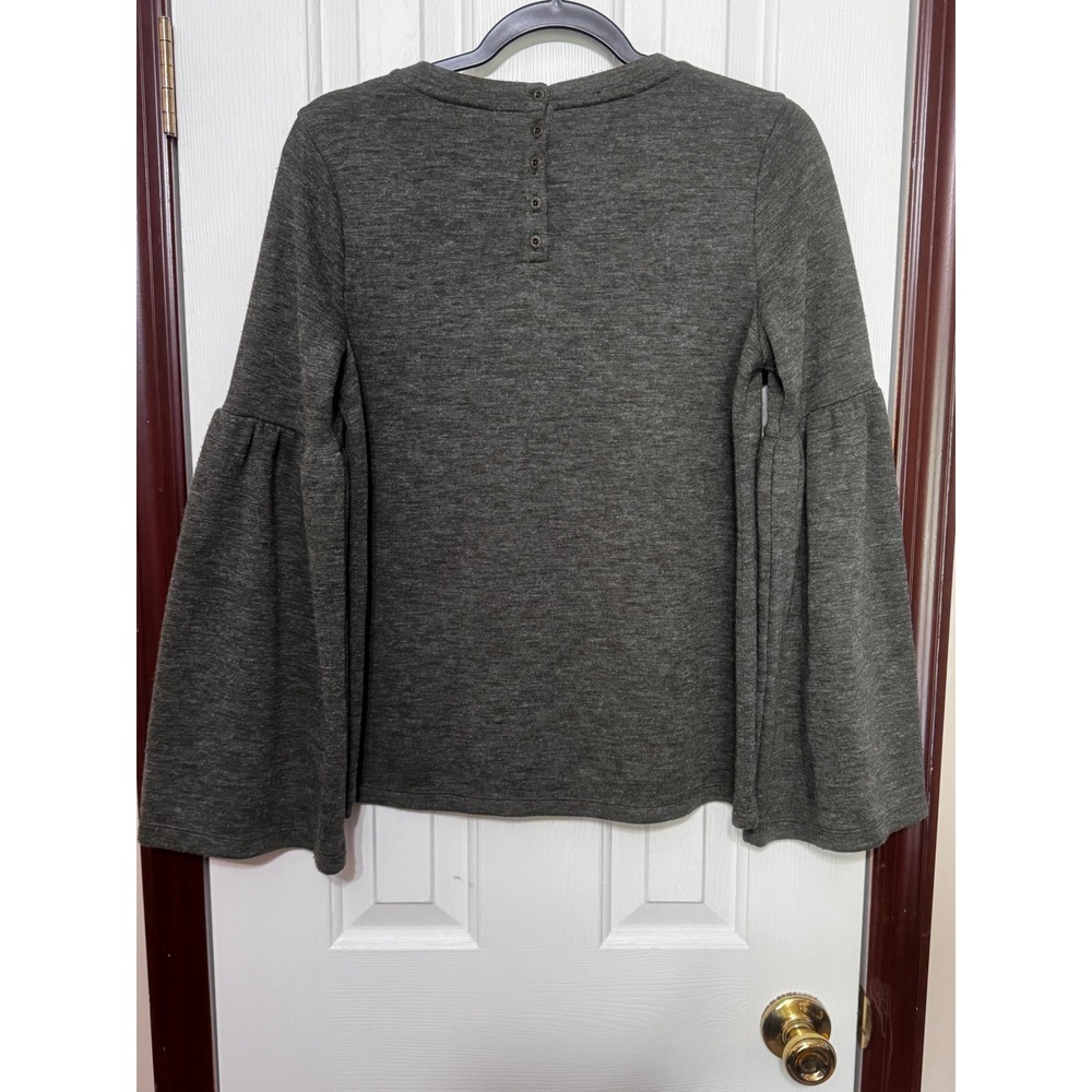 Lucky Brand Womens Small Green Knit‎ Bell Sleeve Button Back Crew Neck Top S